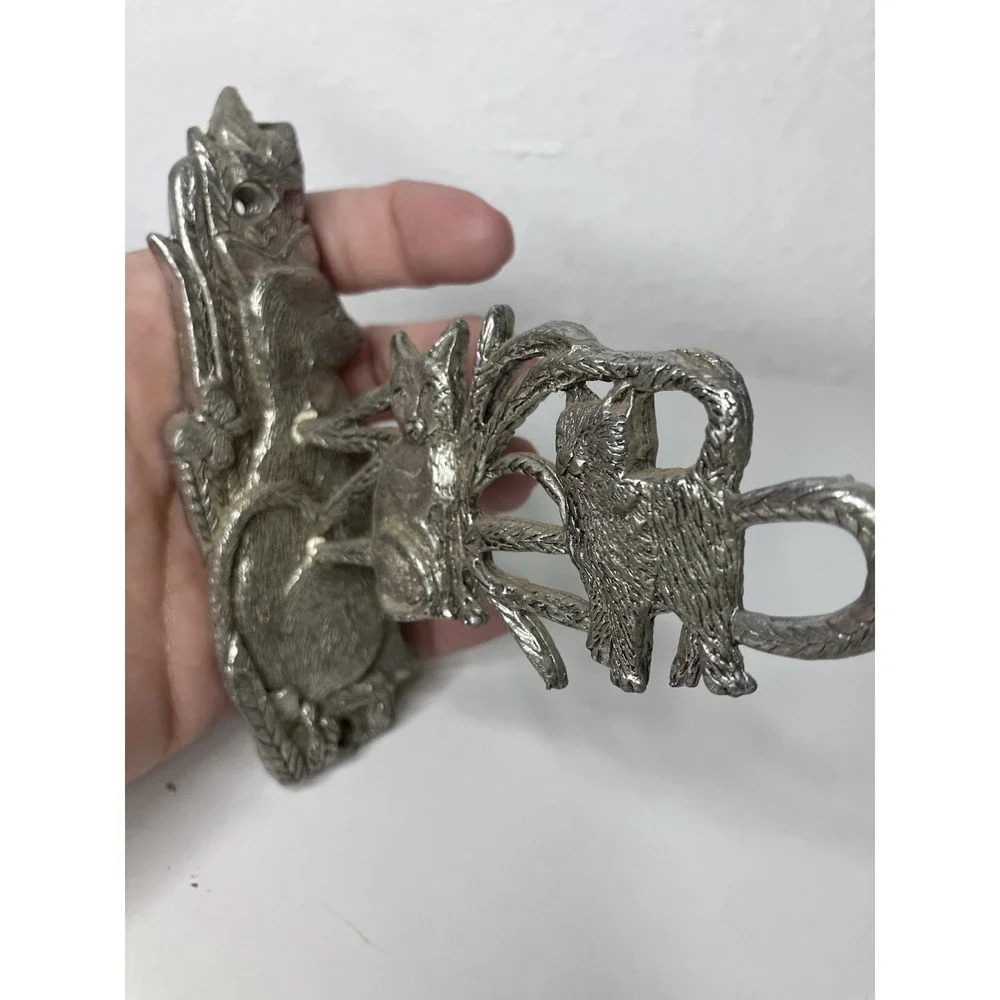 Dinner Bell Holder Bracket Mount Cat Themed Heavy Pewter Plant Hanger